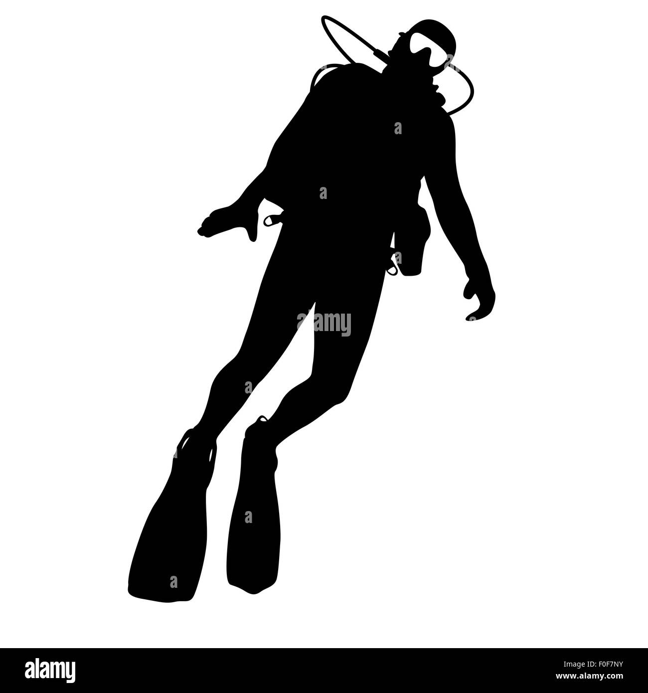 Black silhouette scuba divers. Stock Photo