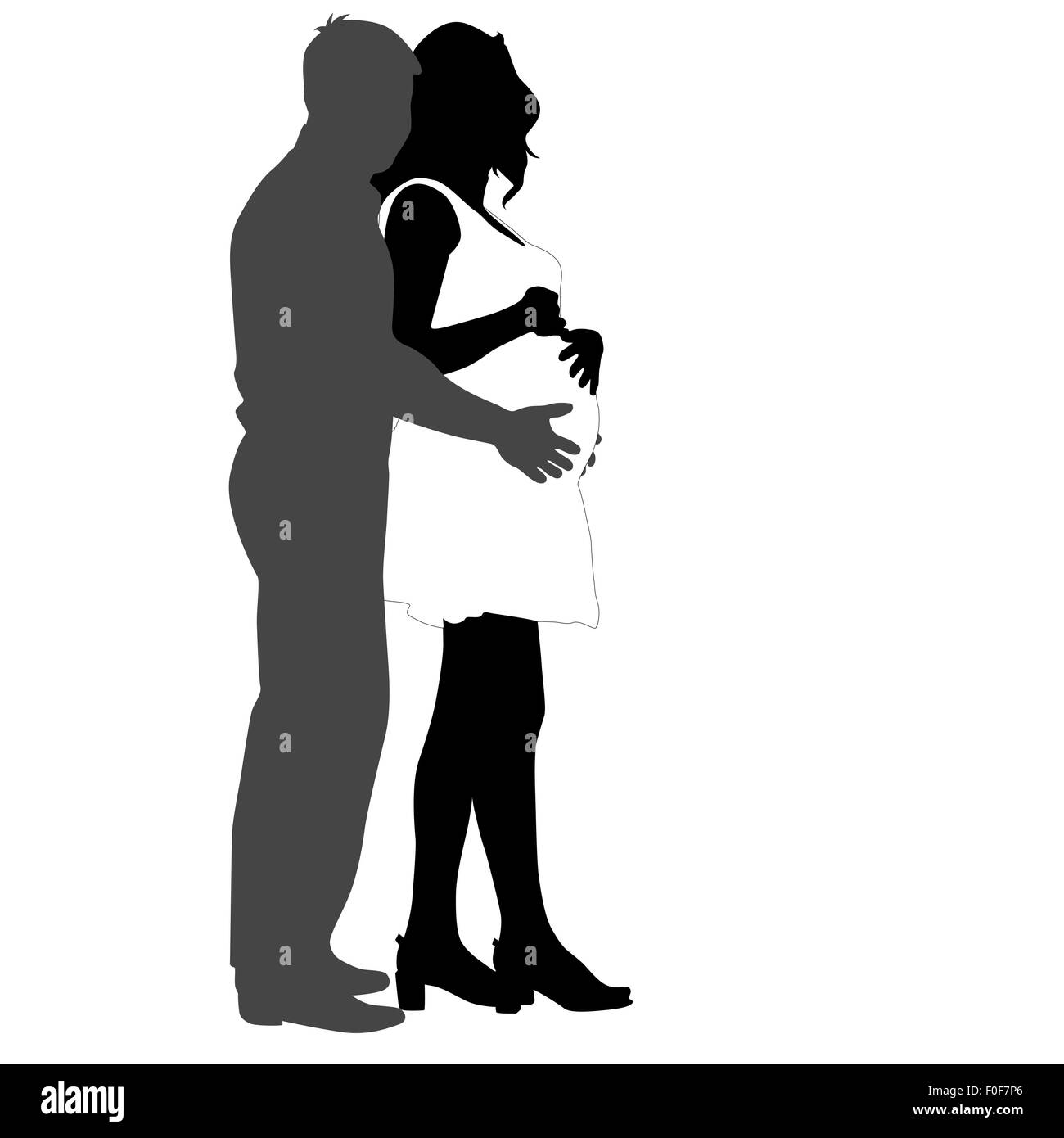 Silhouette Happy pregnant woman and her husband. illustra Stock Photo