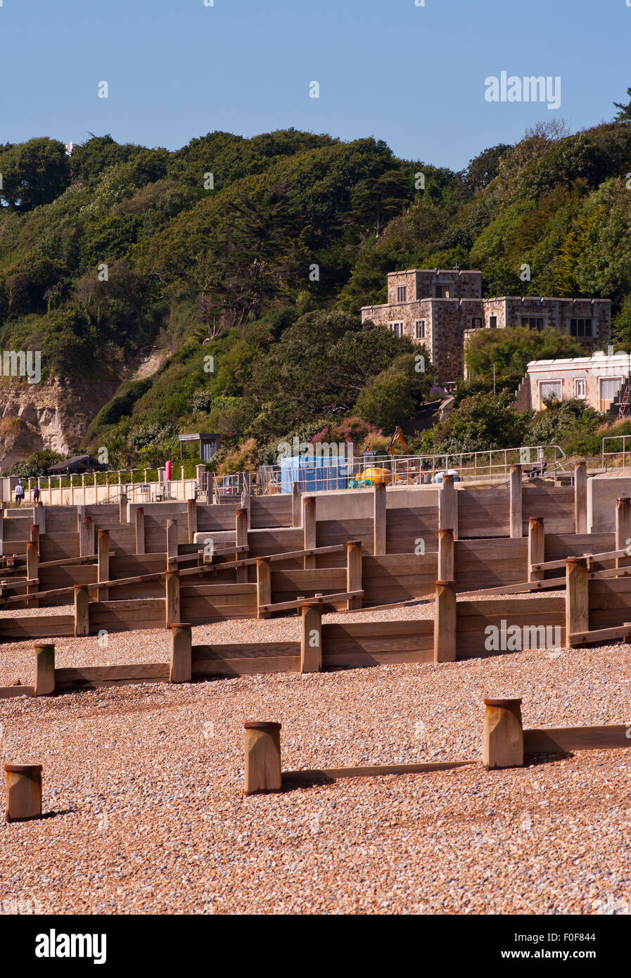 Wooden Groynes On Pett level Seafront east Sussex England UK Stock Photo