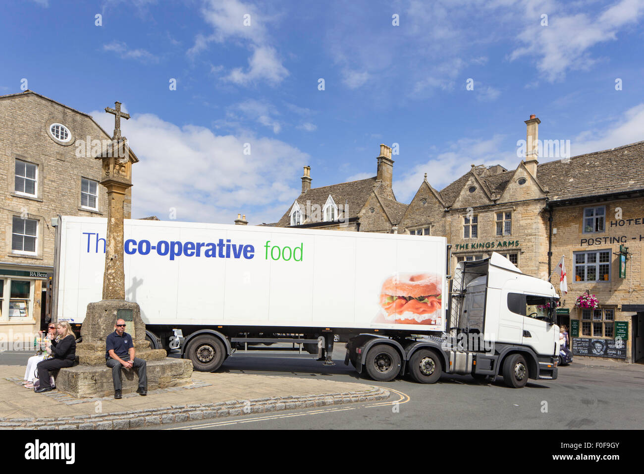 Heavy goods lorry in the Cotswold town of Stow on the Wold,  Gloucestershire, England, UK Stock Photo