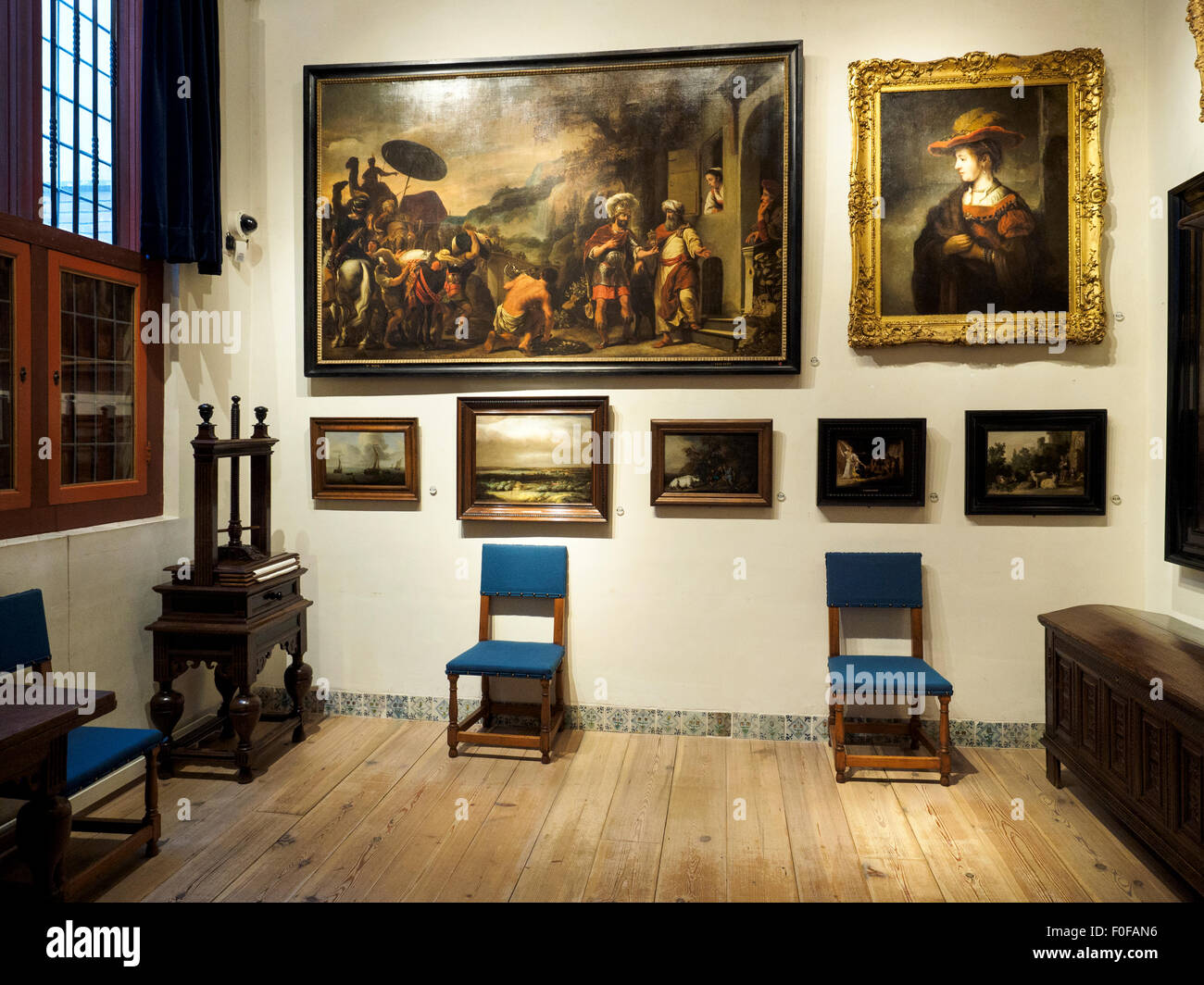 the Salon was Rembrantd's living room and bedroom Rembrandthuis (house of Rembrandt) museum - Amsterdam, Netherlands Stock Photo