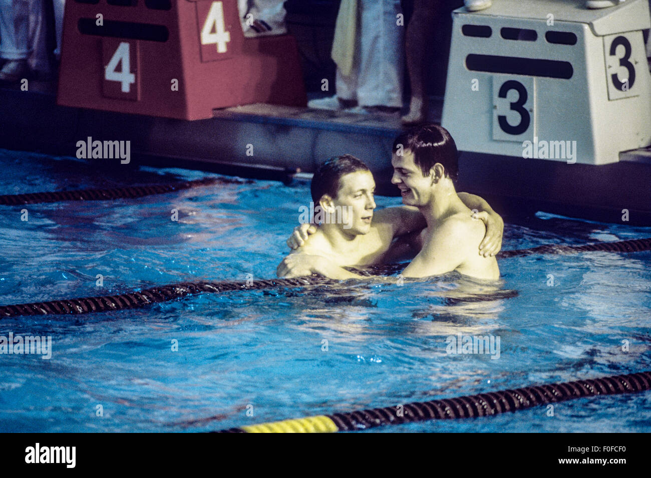 USA Swimmers Tim Shaw and John Naber competing in 1976 Stock Photo