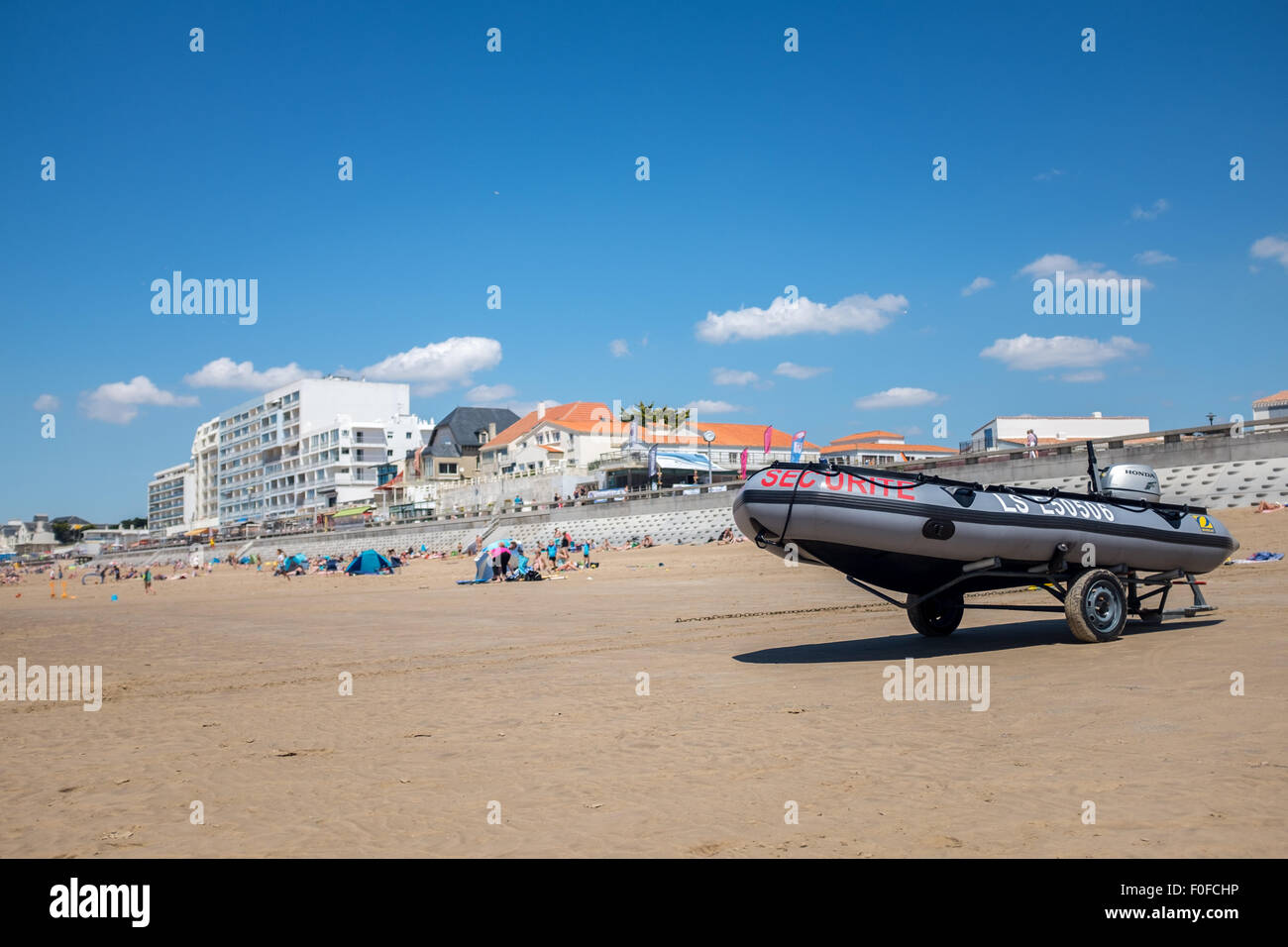 A beach rescue inflatable boat on the beach at St Gilles Croix de la vie in the Vendee France Stock Photo