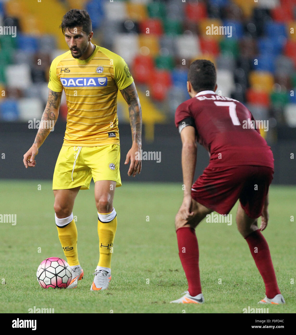 Udine, Italy. 13th August, 2015. Udinese's midfielder Panagiotis Giorgios Kone during the friendly pre-season football match Udinese Calcio v El-Jaish Sports Club on 13th August, 2015 at Friuli Stadium in Udine, Italy. Credit:  Andrea Spinelli/Alamy Live News Stock Photo