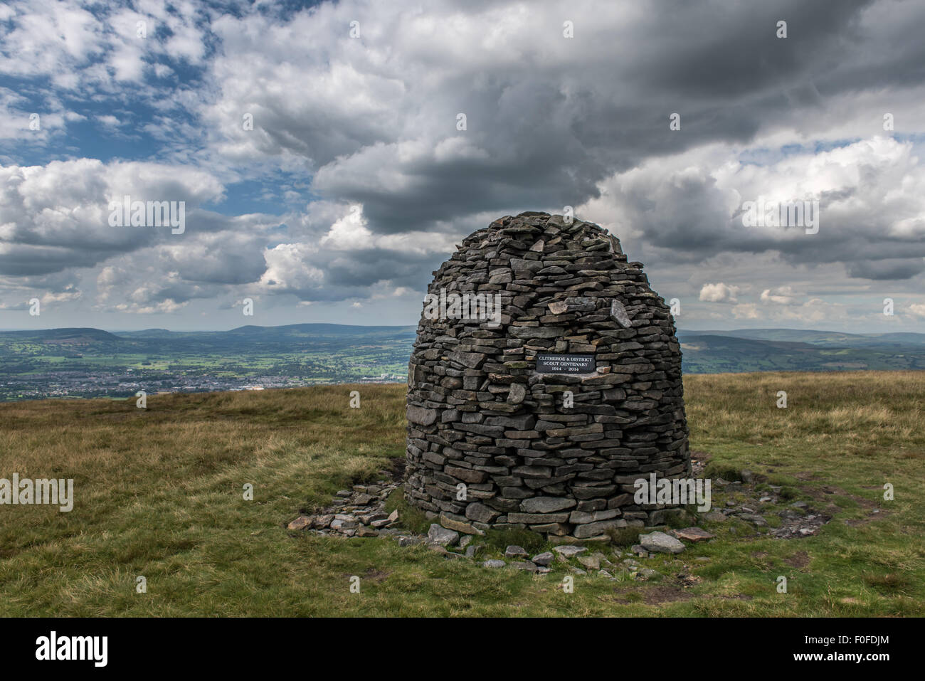The Scouting Memorial Cairn on Pendle Hill Lancashire Stock Photo