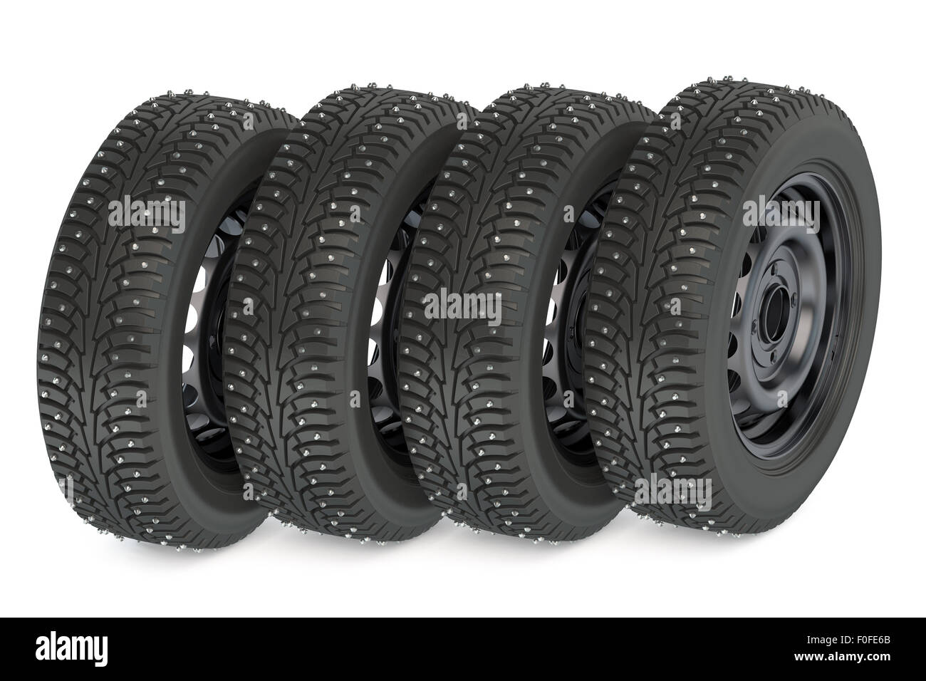 Group of winter automotive tires isolated on white background Stock Photo