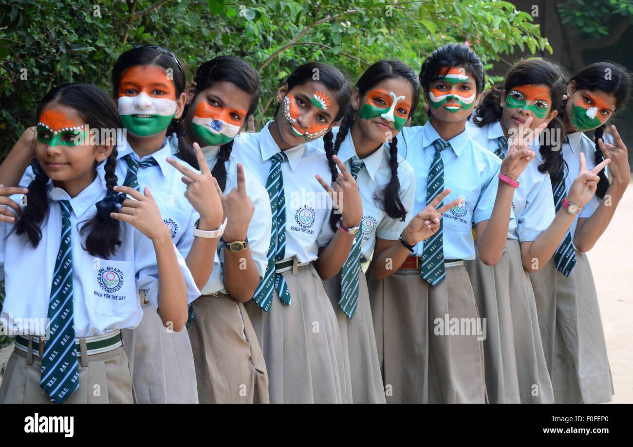 Aug. 14, 2015 Allahabad School girls paint their face with tricolor