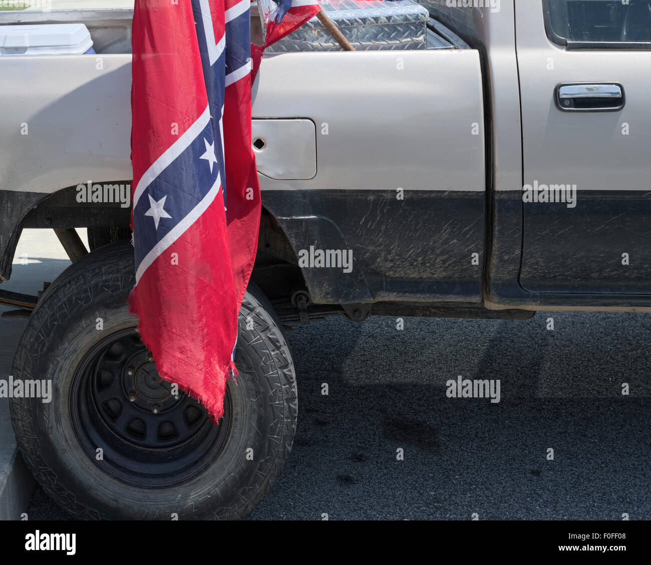 flag on back of truck