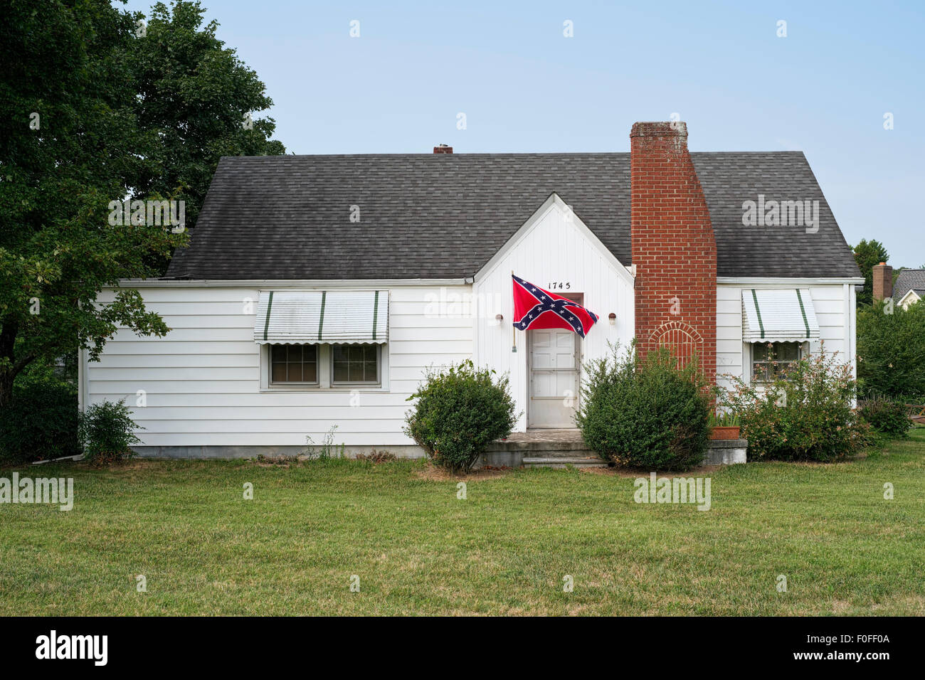 confederate flag on display of a Southern US home. North Carolina. American South Stock Photo