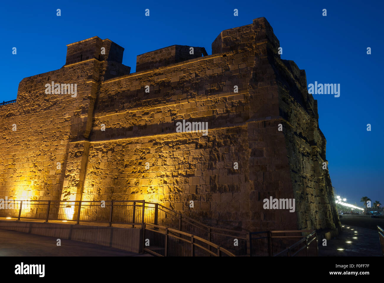 Larnaca castle at night with the illumination. Finikoudes. Larnaca ...