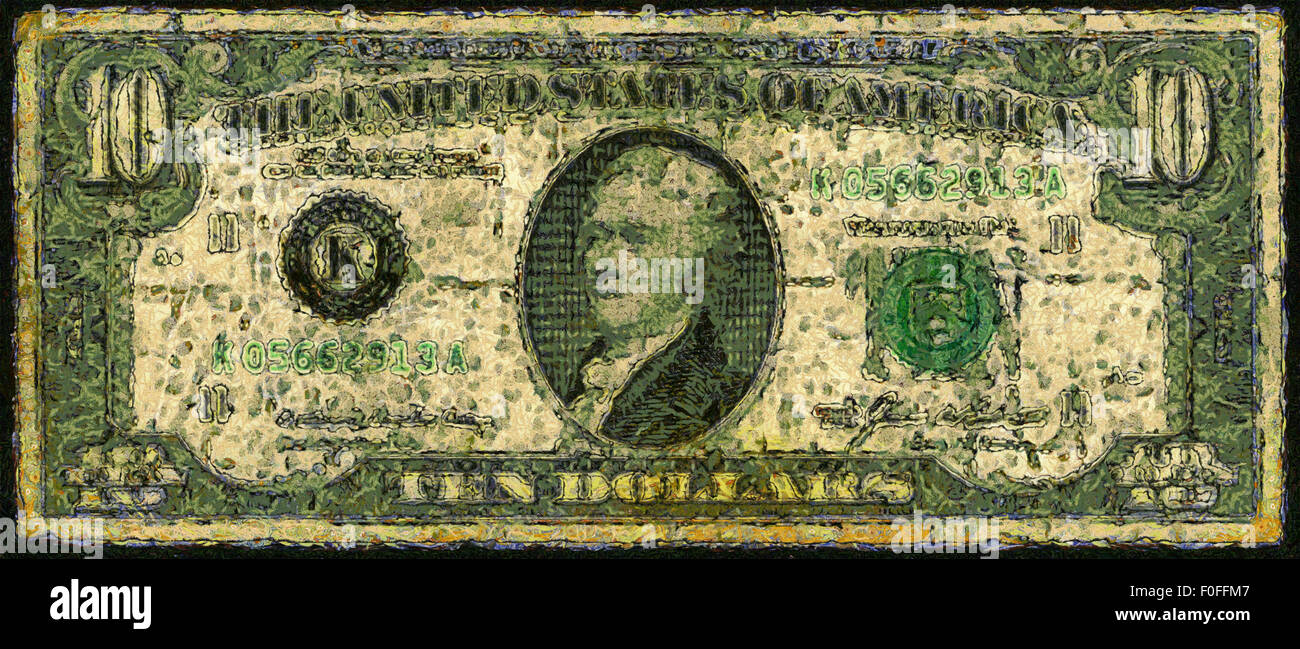 Illustrations Banknote 10 dollars USA,Currency,Portrait of the first US