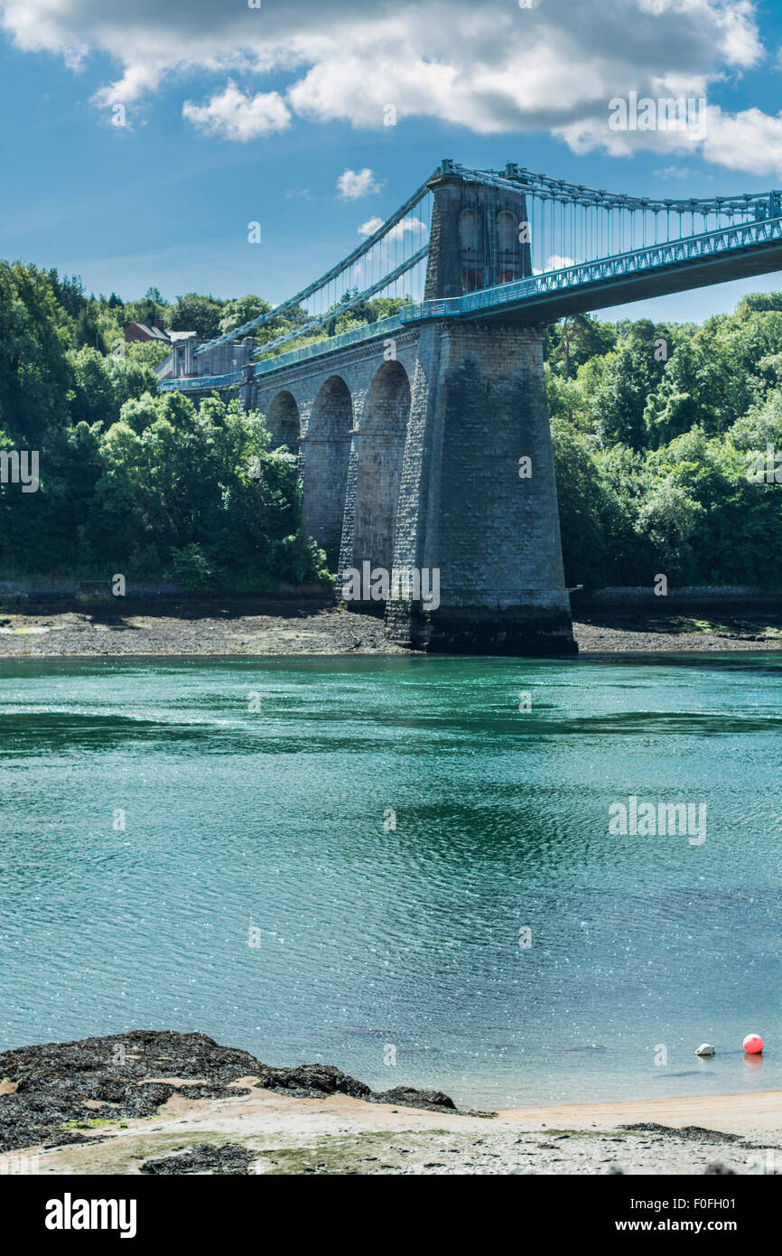 View of the Menai Bridge , Anglesey, North Wales, UK taken on the 8th August 2015. Stock Photo