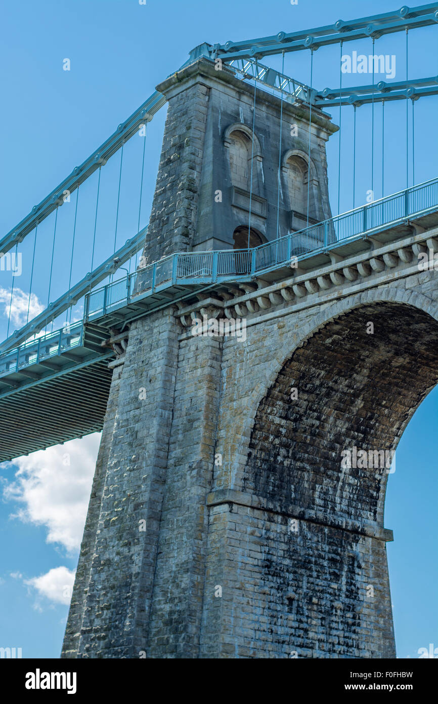 View of the Menai Bridge , Anglesey, North Wales, UK taken on the 8th August 2015. Stock Photo