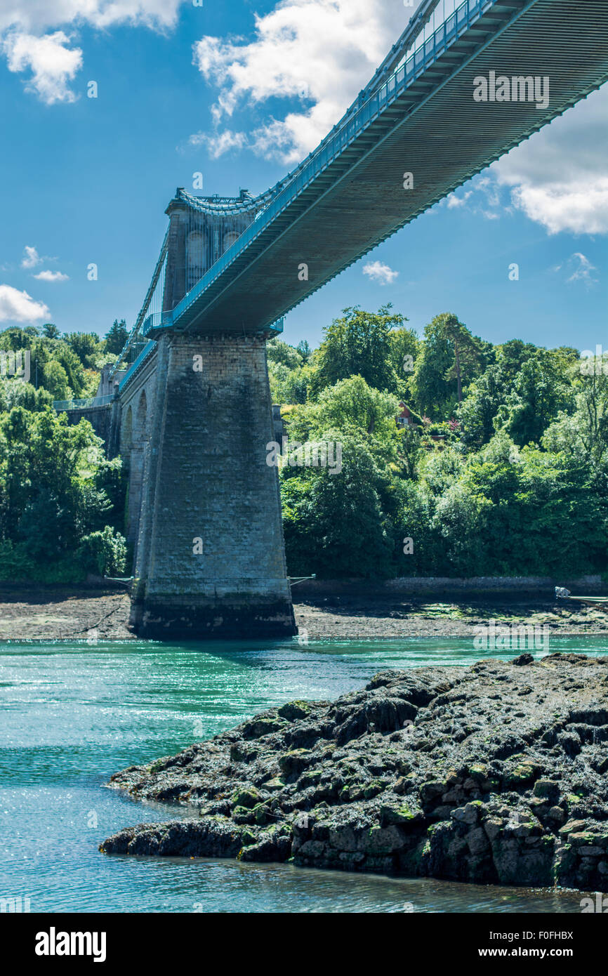 View of the Menai Bridge , Anglesey, North Wales, UK taken on the 8th August 2015. Stock Photo