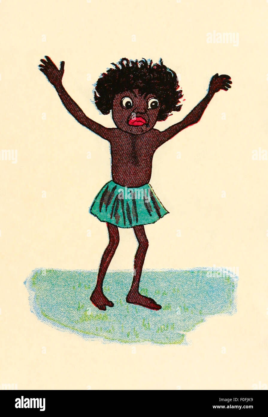 Little Black Sambo hears all the Tigers he has encountered! Image from 'The Story of Little Black Sambo' by Helen Bannerman. See description for more information. Stock Photo