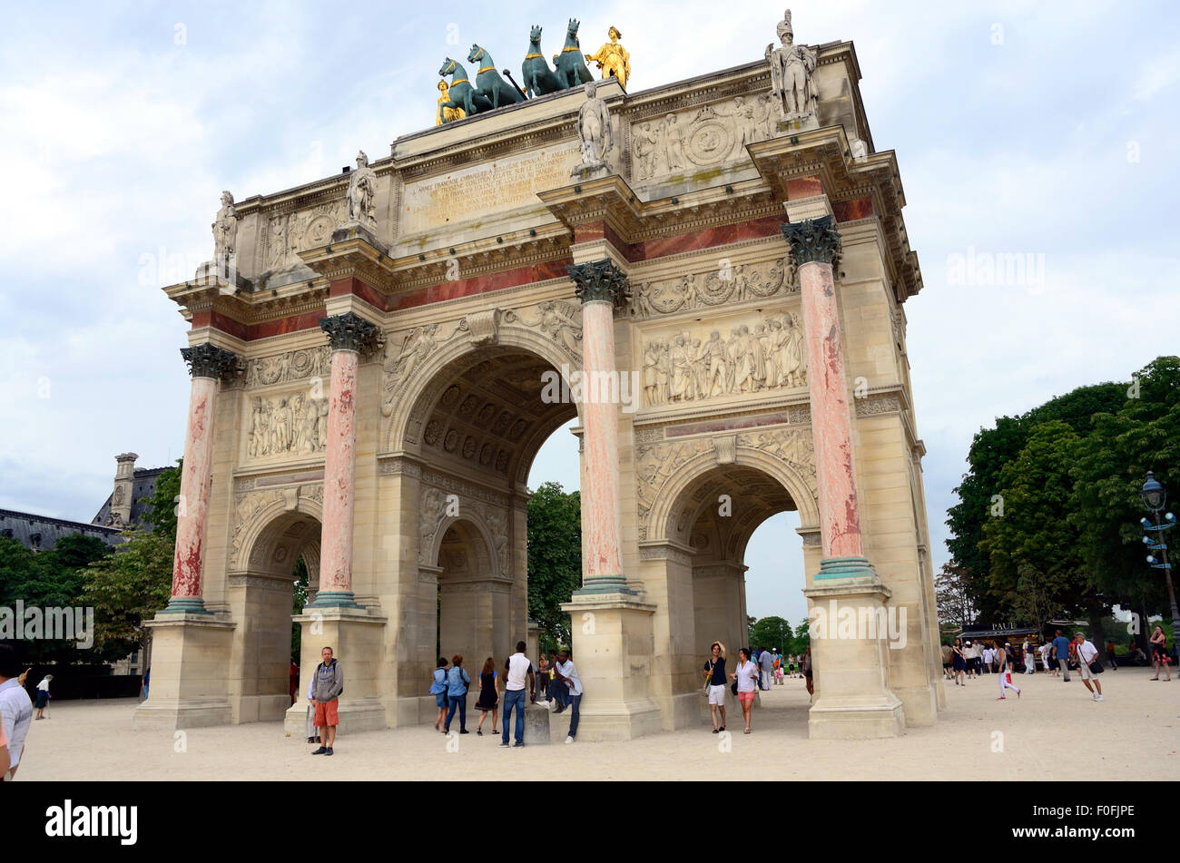 A photograph of the Arc de Triomphe du Carrousel,a triumphal Arch in the place du Carrousel in Paris. Stock Photo