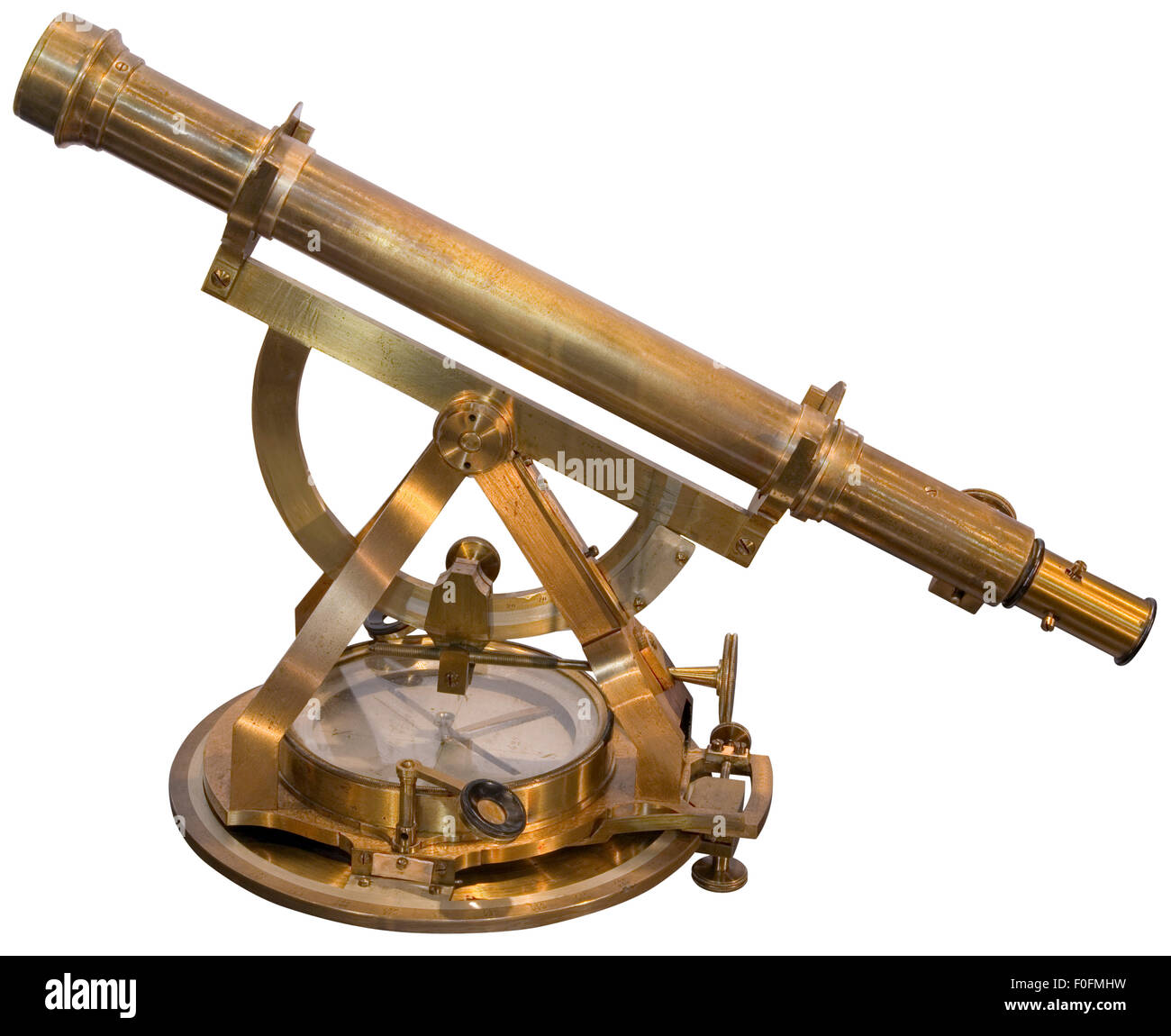 Old brass sextant instrument for measuring the ange between any two visible objects Stock Photo