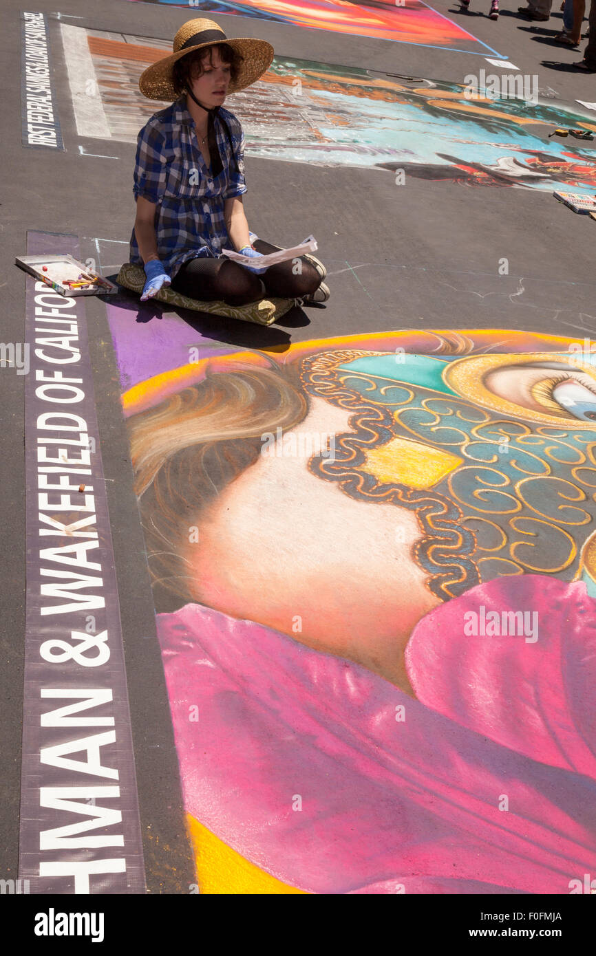 Artist at work at Italian Street Painting, San Rafael, California, USA Stock Photo
