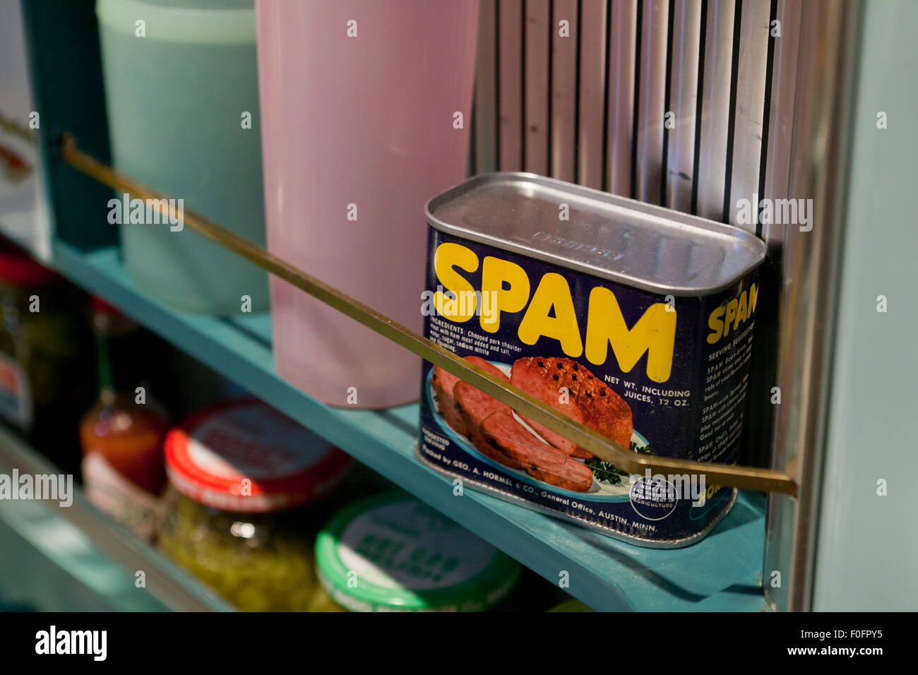 Can of Spam in refrigerator USA Stock Photo Alamy