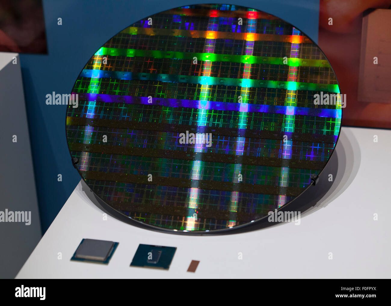 Silicon wafer used in making IC chips Stock Photo