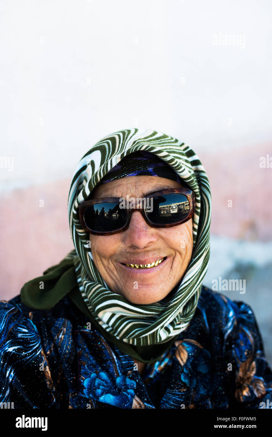 An Uzbek woman with golden teeth. Stock Photo