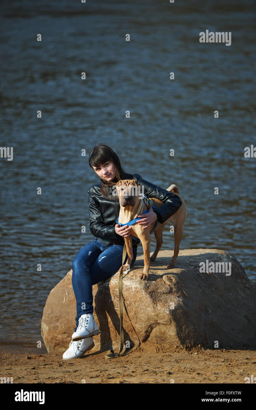 girl with dog in the park Stock Photo - Alamy