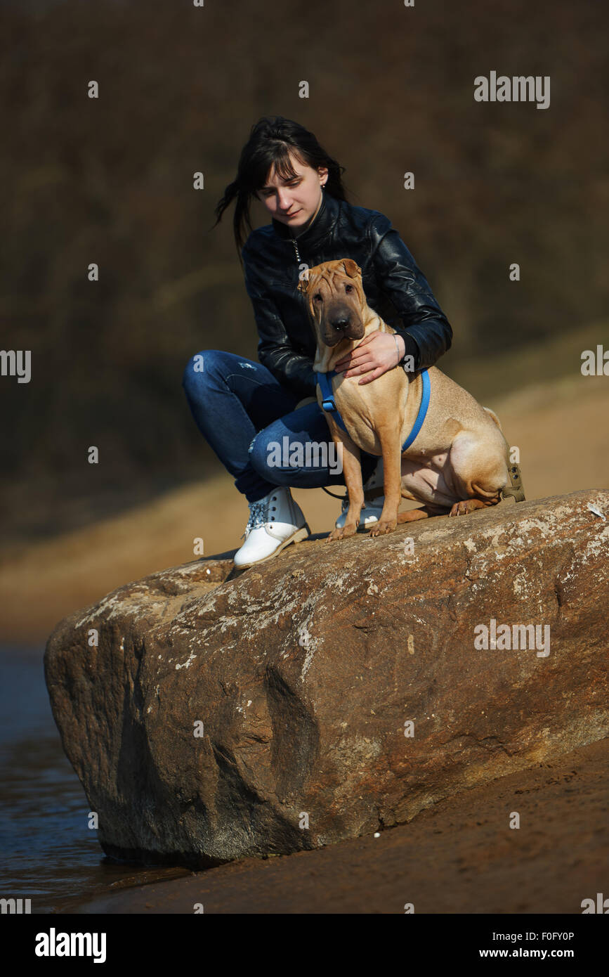 girl with dog in the park Stock Photo - Alamy