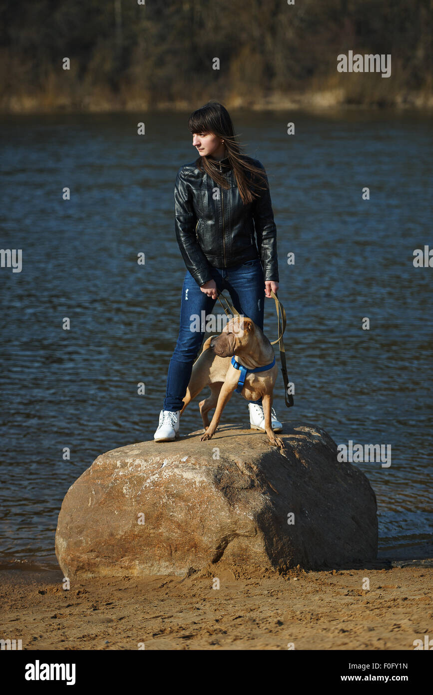 girl with dog in the park Stock Photo - Alamy