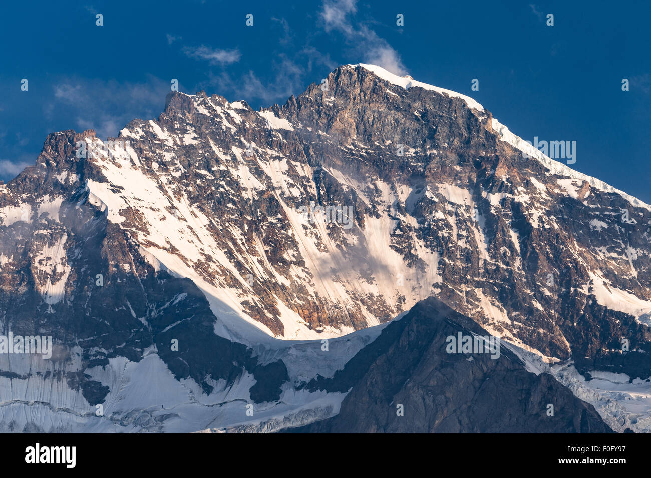 Jungfrau mountain peak. Bernese Swiss Alps. Europe. Stock Photo