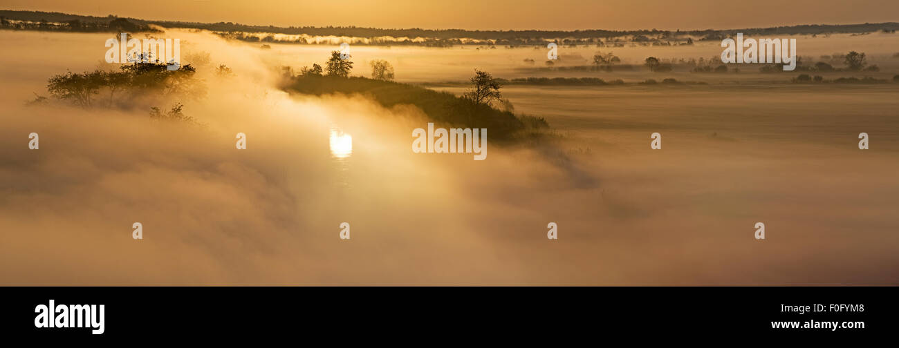 Mist over the Kasari river, Kloostri, Matsalu National Park, Estonia, May 2009 Stock Photo