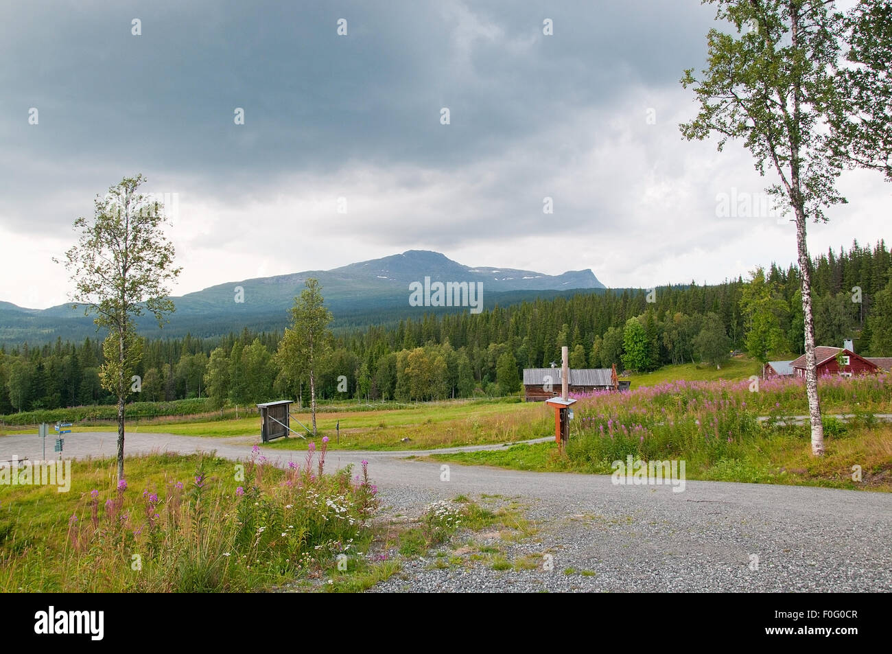 Swedish scenery. Scenic landscape near Ostersund in Northern Sweden on an overcast day. Stock Photo