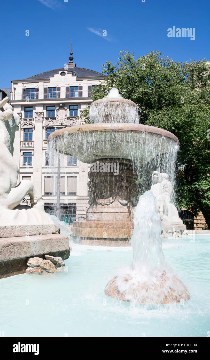 The Wittelsbacher Brunnen at the Lenbachplatz in Munich. The fountain was built 1895 by Adolf von Hildebrand. Stock Photo
