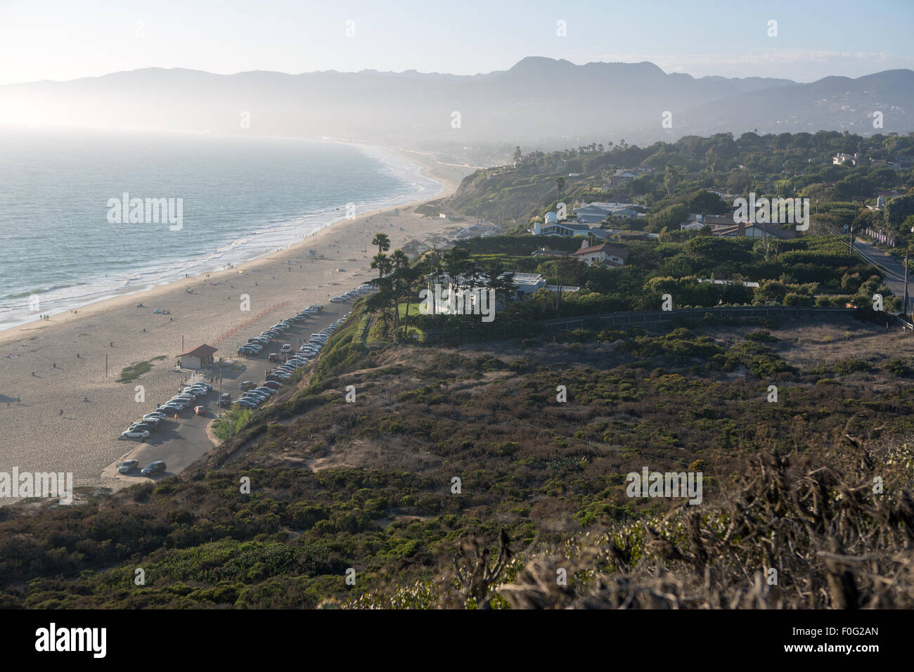 A view to a beach in Malibu, California at sunset Stock Photo