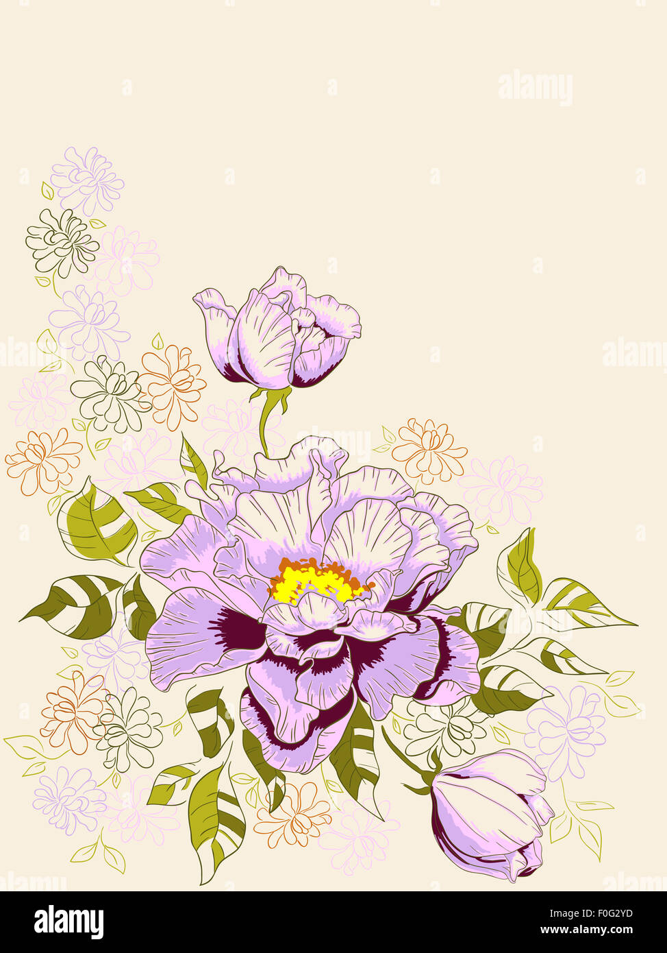 Hand drawn decorative background with peony flowers Stock Photo - Alamy