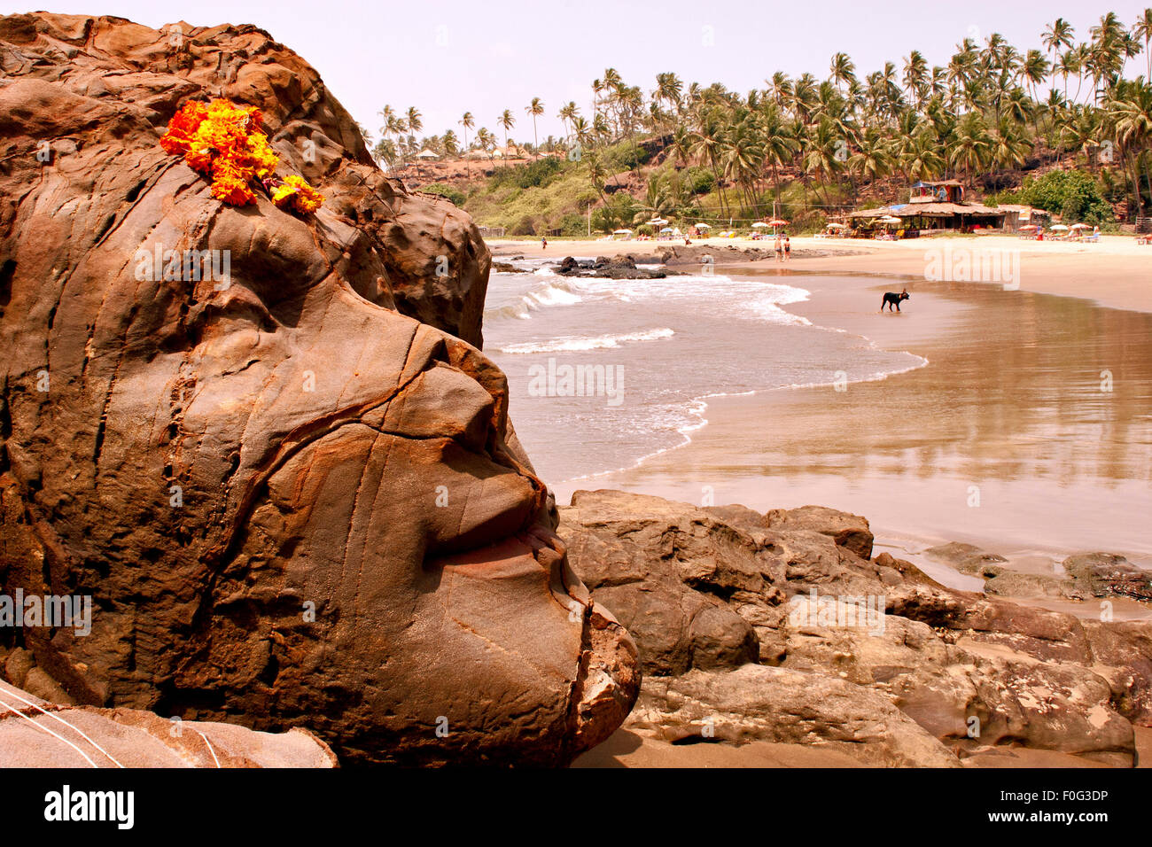 Shiva Rock Carving at Vagator Beach Goa India Stock Photo