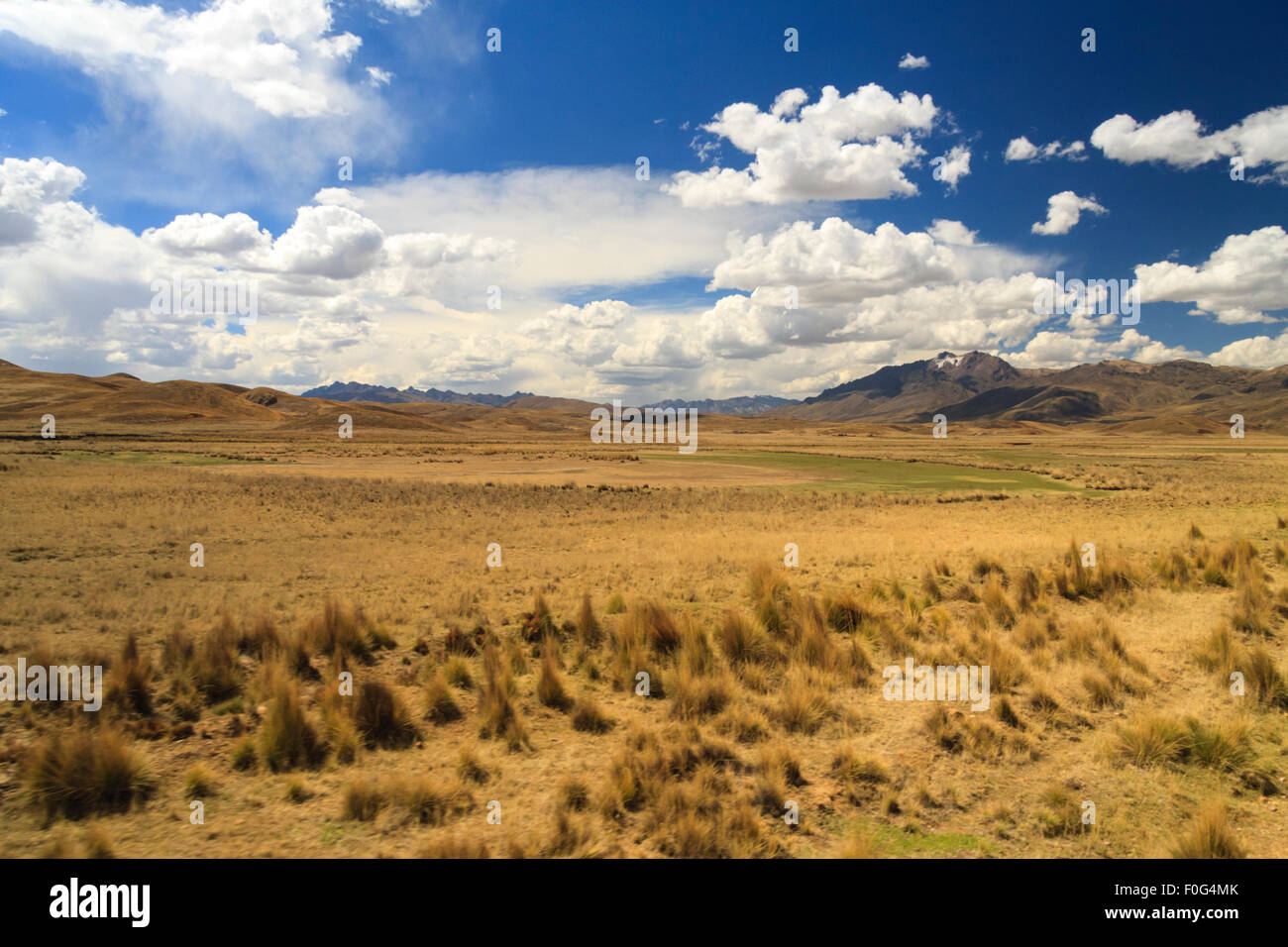 Landscape of the Andes in the Peruvian Highlands between Cusco and Puno Stock Photo