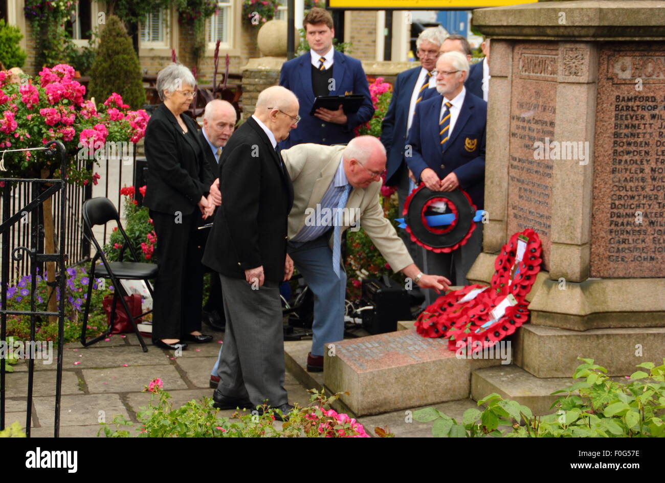 Hayfield, High Peak, Derbyshire, UK. 15 Aug, 2015.WWII veteran and President of Hayfield Royal