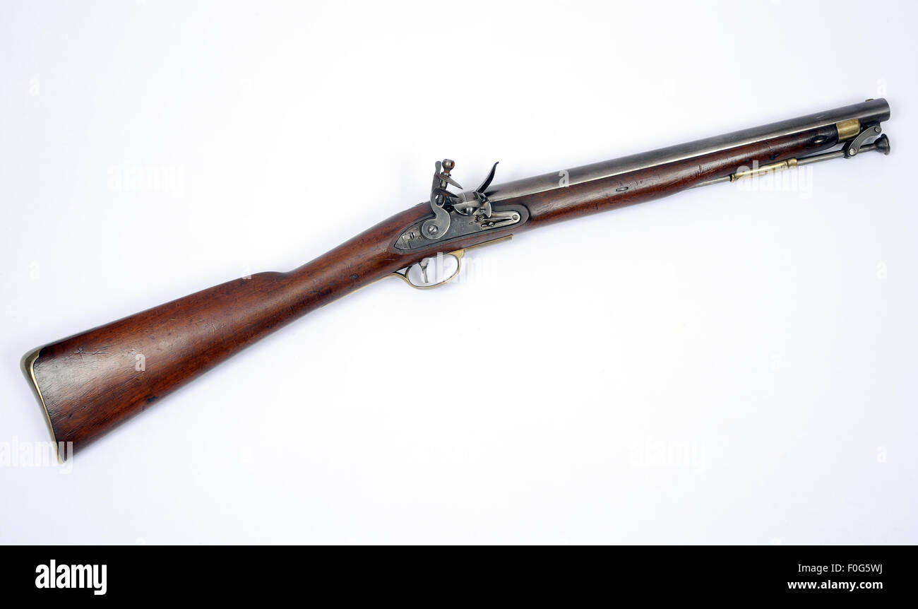 A very rare example of the 1808 Paget Cavalry flintlock carbine as used during the Georgian period and typical of those used at Stock Photo