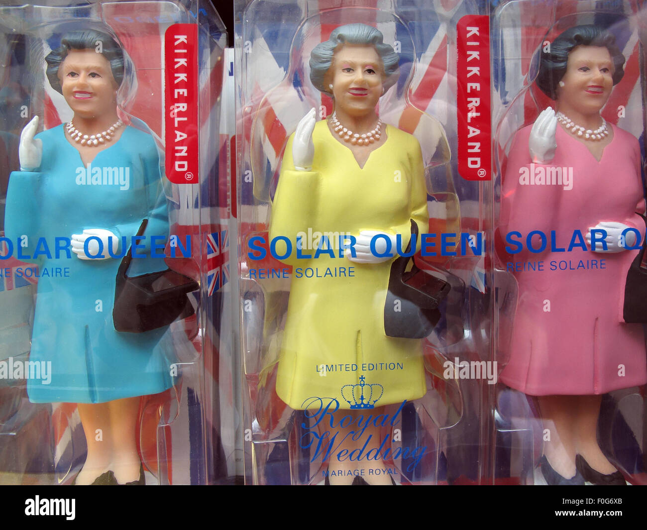 Many Queen Elizabeth of England Solar Powered toys, Mitte, Germany, Europe Stock Photo