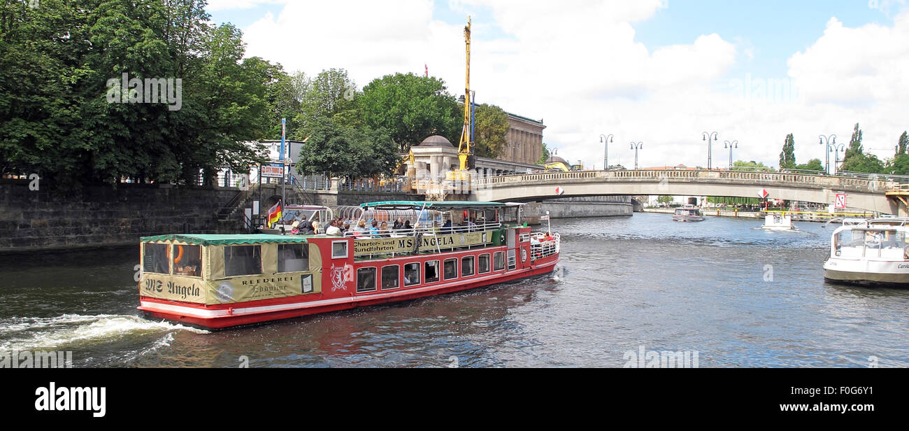 Pleasure boat craft on the Spree river, Berlin,Germany - MS Angela Stock Photo