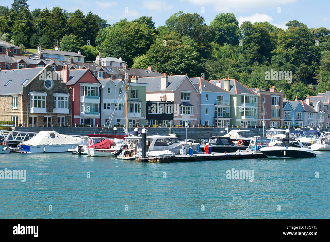 Boats and buildings on the waterfront at Dartmouth, Devon Stock Photo