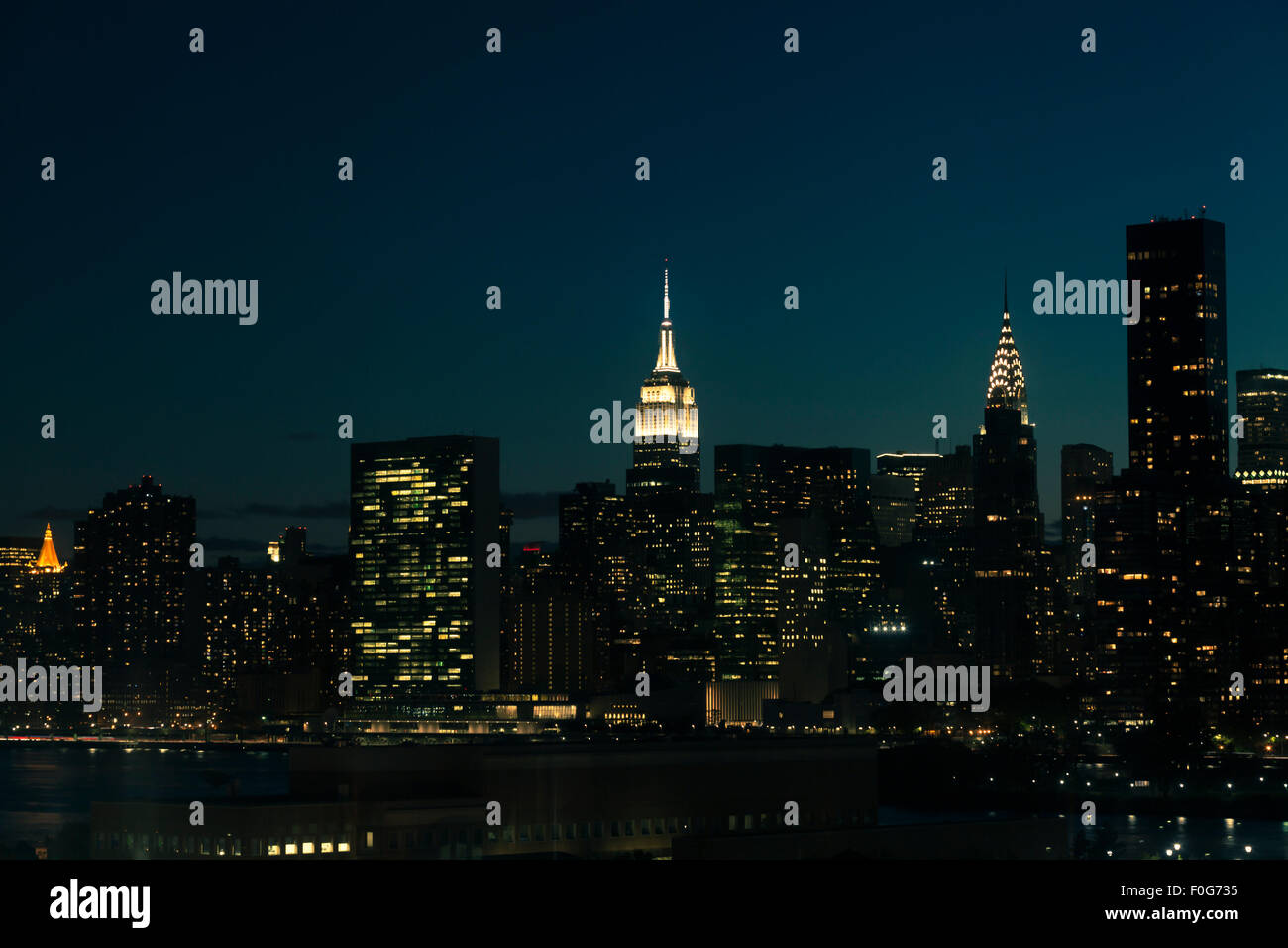 New York City Manhattan Midtown cityscape at night. Stock Photo