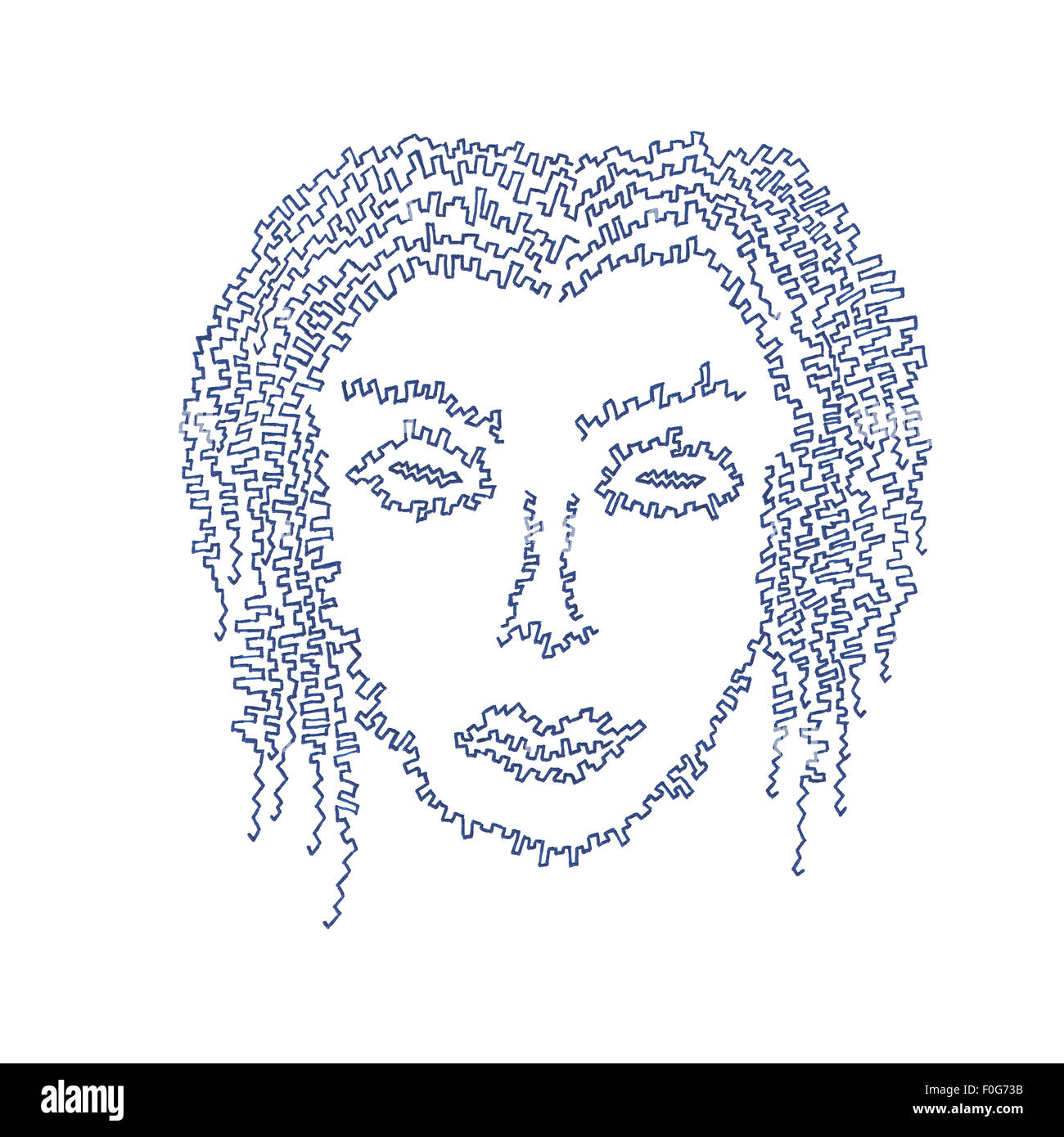 Cyborg female face hand-drawn illustration. Stock Photo