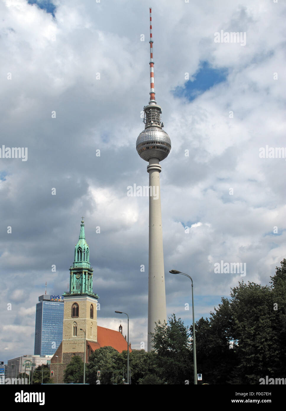 Berlin sky with Fernsehturm TV tower,Germany Stock Photo