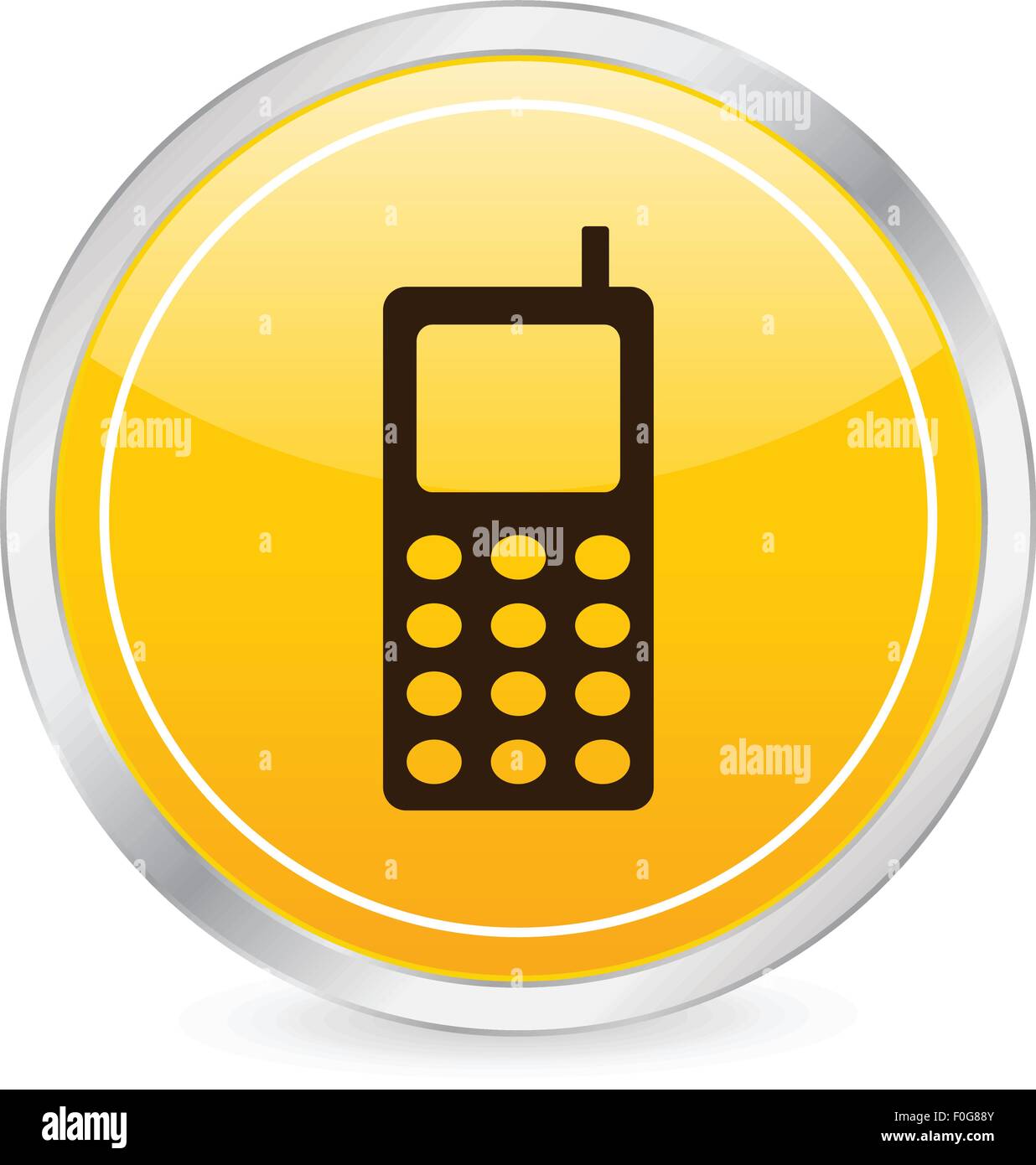 Mobile phone yellow circle icon on a white background. Vector