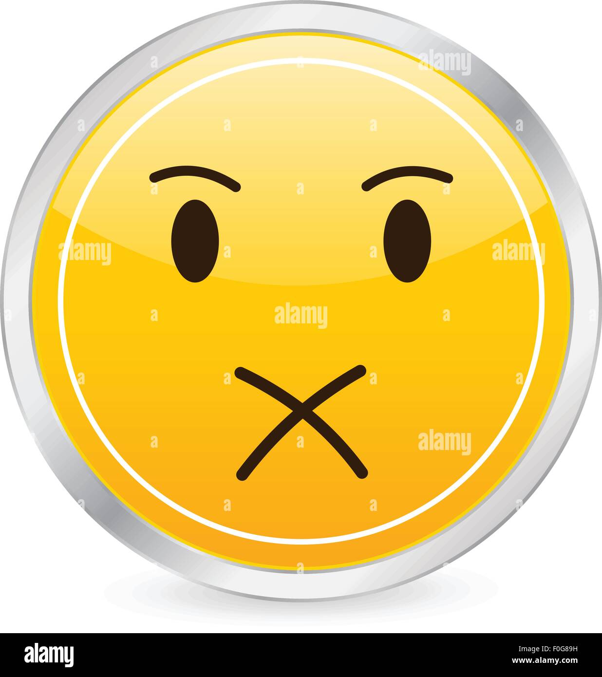 Shut up face yellow circle icon on a white background. Vector illustration. Stock Vector