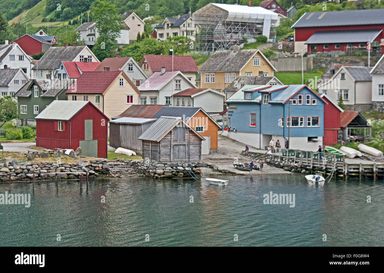 Sognefjord, Aurland, Sogn Og, Fjordane Village, Norway, Stock Photo
