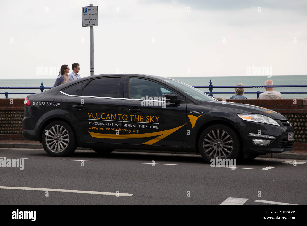 Eastbourne, UK,15th August 2015, Vulcan to the sky advert on a car parked at Eastbourne's International Airshow 201 Credit: Keith Larby/Alamy Live News Stock Photo