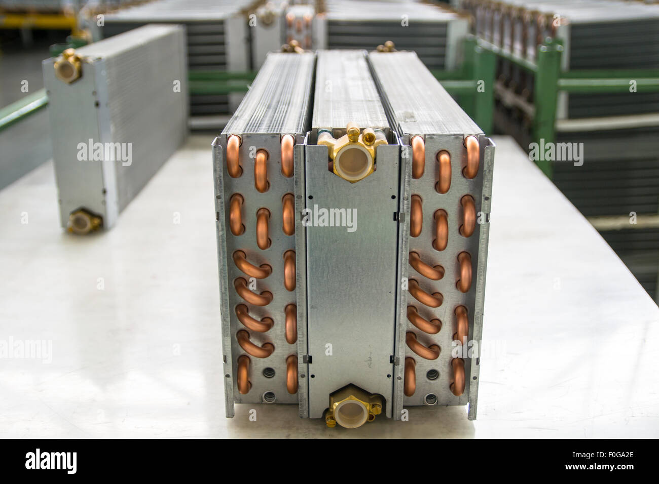 Aluminium heat exchanger in a modern factory Stock Photo