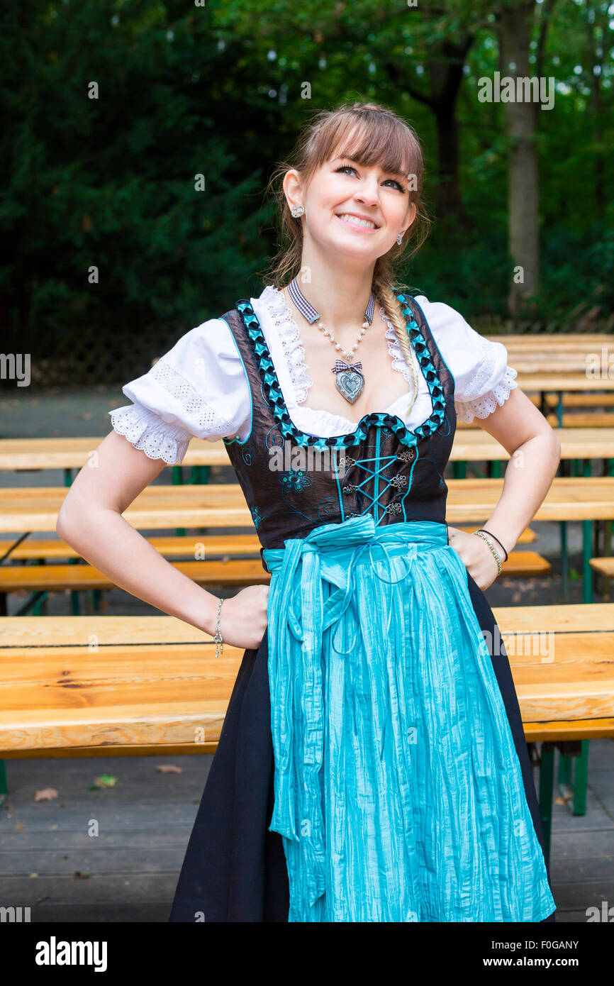 A Young Woman In Dirndl In Beer Garden Stock Photo 86411527 Alamy